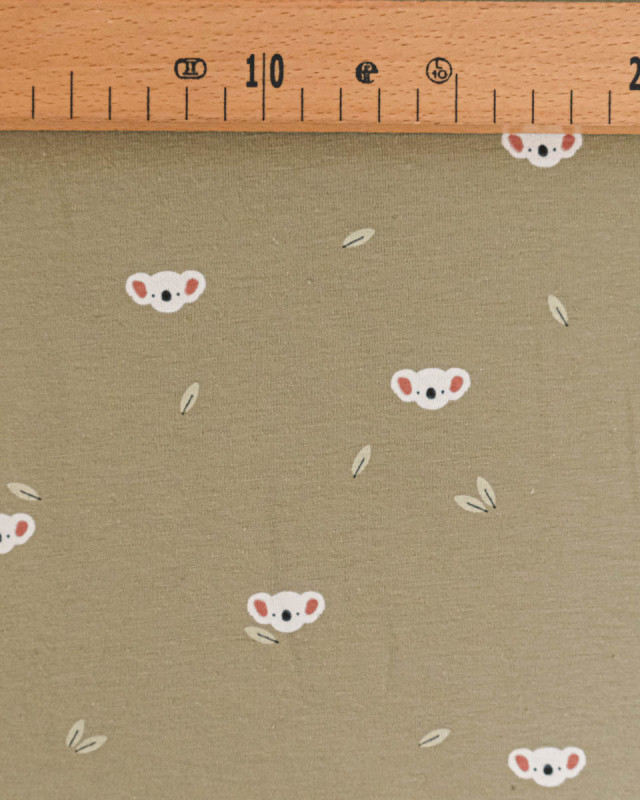Jersey Coton Olive Imprimé Koala - Mercerine