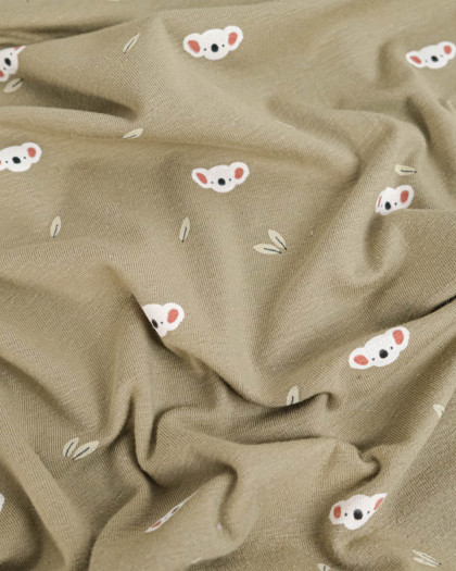 Jersey Coton Olive Imprimé Koala - Mercerine