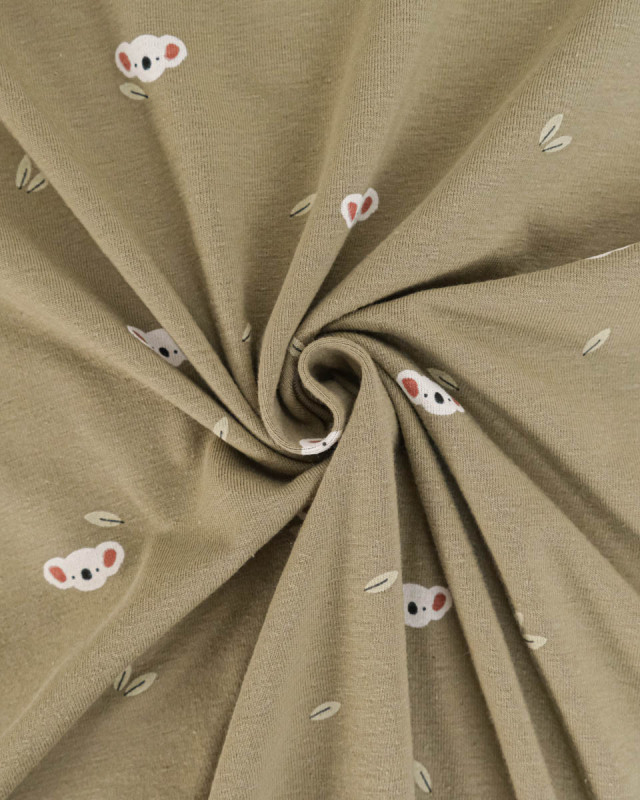 Jersey Coton Olive Imprimé Koala - Mercerine