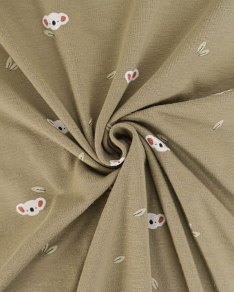 Jersey Coton Olive Imprimé Koala - Mercerine
