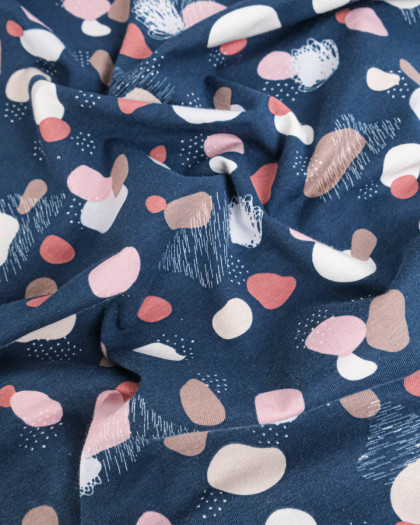 Tissu Jersey de Coton Marine Motif Caillou - Mercerine