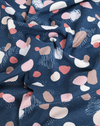 Tissu Jersey de Coton Marine Motif Caillou - Mercerine
