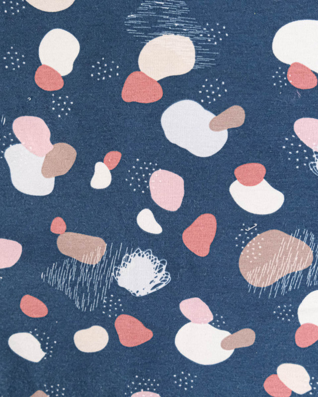 Tissu Jersey de Coton Marine Motif Caillou - Mercerine