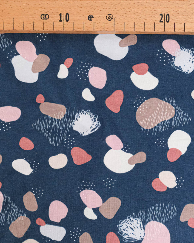 Tissu Jersey de Coton Marine Motif Caillou - Mercerine