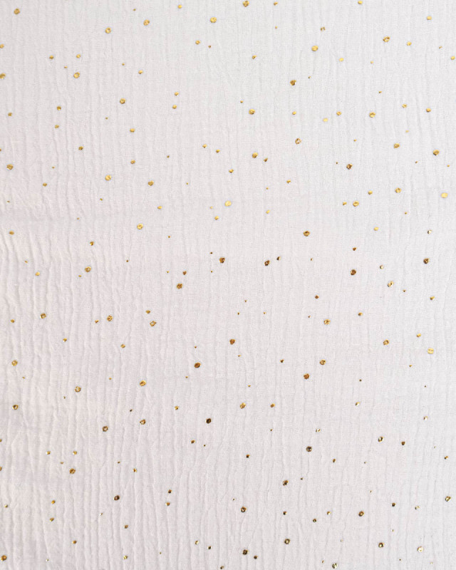 Tissu Double Gaze Blanc à Pois Or - Mercerine