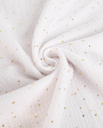 Tissu Double Gaze Blanc à Pois Or - Mercerine