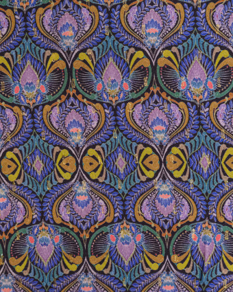 Viscose Motif Paon Floral Myrtille - Mercerine
