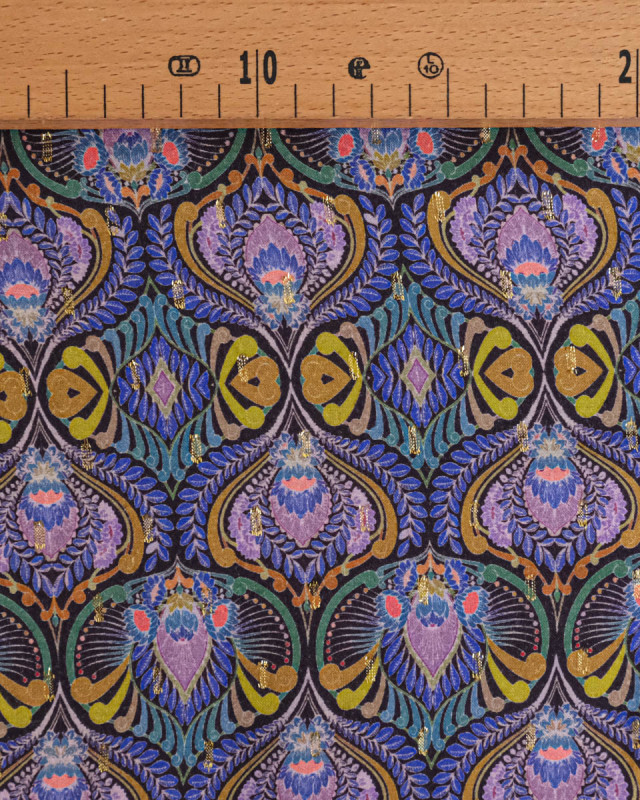 Viscose Motif Paon Floral Myrtille - Mercerine