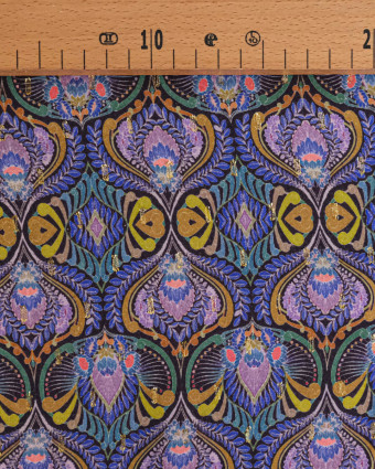 Viscose Motif Paon Floral Myrtille - Mercerine