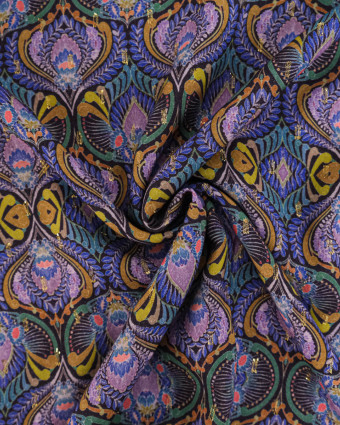 Viscose Motif Paon Floral Myrtille - Mercerine