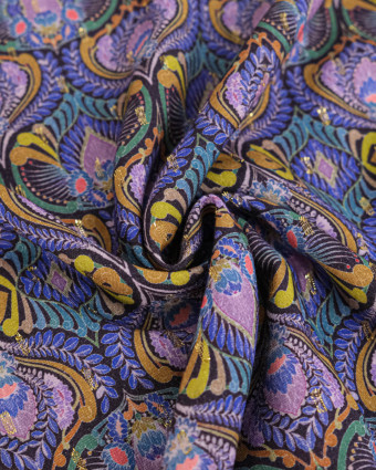 Viscose Motif Paon Floral Myrtille - Mercerine