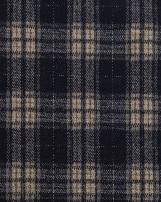 Maille Douce Carreaux Marine Lurex Argent - Mercerine