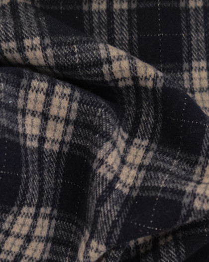 Maille Douce Carreaux Marine Lurex Argent - Mercerine