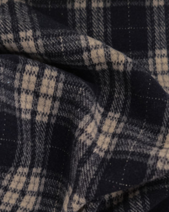 Maille Douce Carreaux Marine Lurex Argent - Mercerine