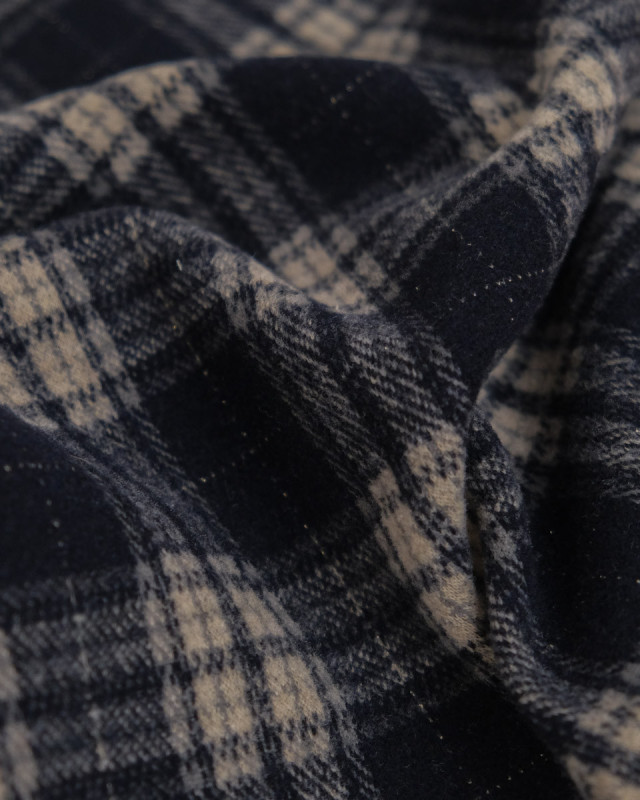 Maille Douce Carreaux Marine Lurex Argent - Mercerine