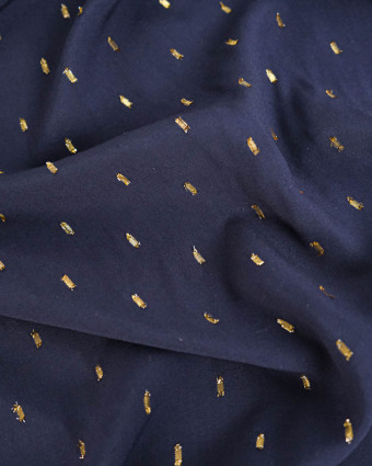 Tissu Viscose Bleu Marine Détail Doré - Mercerine