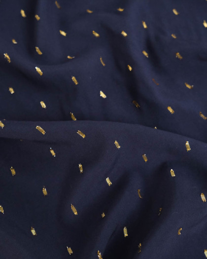 Tissu Viscose Bleu Marine Détail Doré - Mercerine