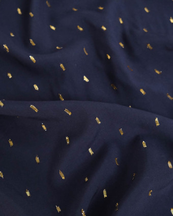Tissu Viscose Bleu Marine Détail Doré - Mercerine