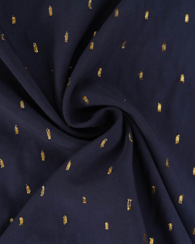 Tissu Viscose Bleu Marine Détail Doré - Mercerine