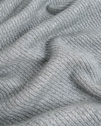 Tissu Maille Côtelé Lurex Argent - Mercerine