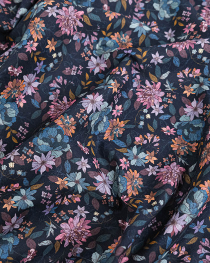 Popeline de coton bleu nuit Mila Gorgeous flower - Mercerine