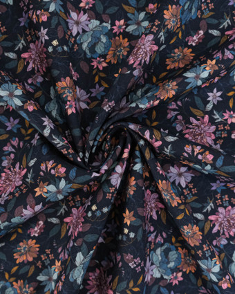 Popeline de coton bleu nuit Mila Gorgeous flower - Mercerine