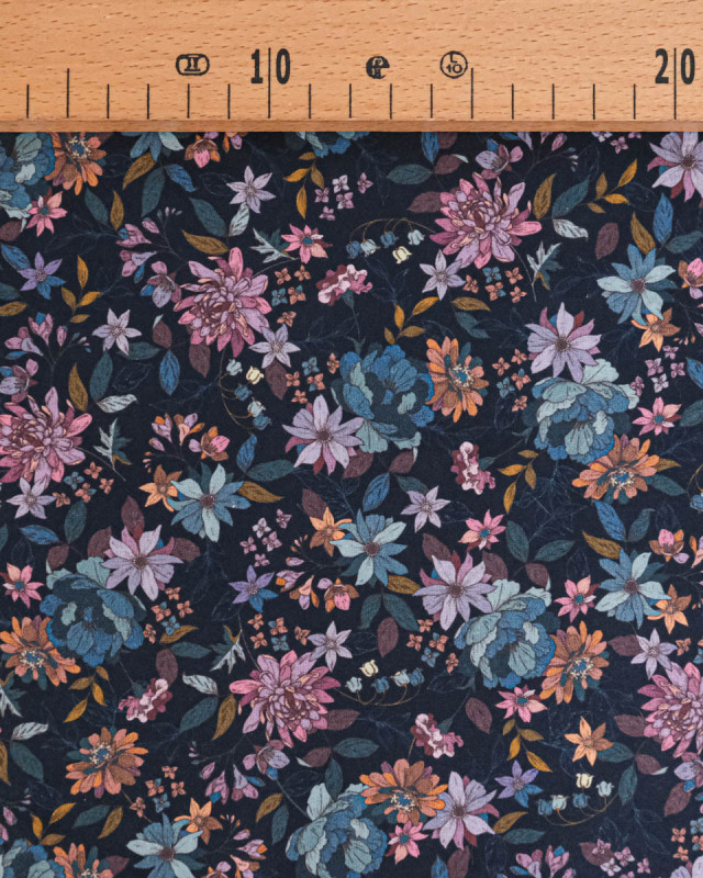 Popeline de coton bleu nuit Mila Gorgeous flower - Mercerine