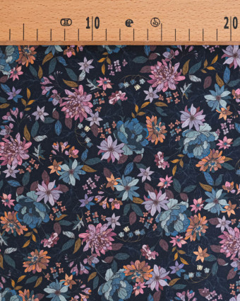 Popeline de coton bleu nuit Mila Gorgeous flower - Mercerine