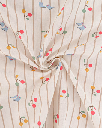 Tissu Coton Motif Bottes et Cerises Fond Ecru - Mercerine