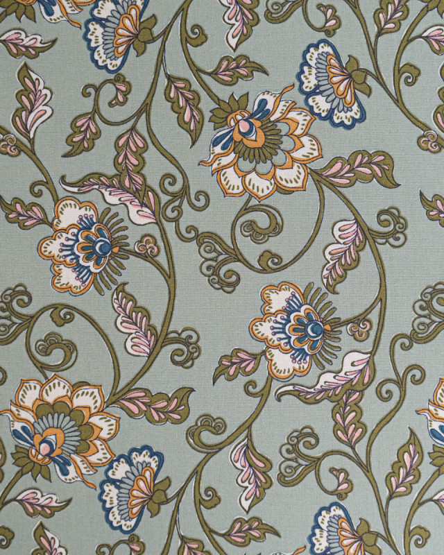 Tissu Coton Motif Fleurs Exotiques Fond Vert - Mercerine