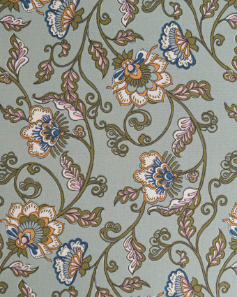 Tissu Coton Motif Fleurs Exotiques Fond Vert - Mercerine