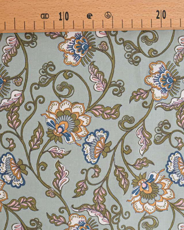 Tissu Coton Motif Fleurs Exotiques Fond Vert - Mercerine
