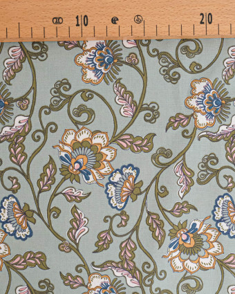 Tissu Coton Motif Fleurs Exotiques Fond Vert - Mercerine