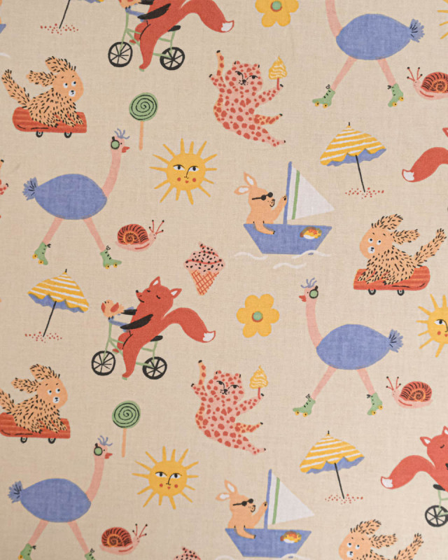 Tissu Coton Motif Animaux en Route - Mercerine
