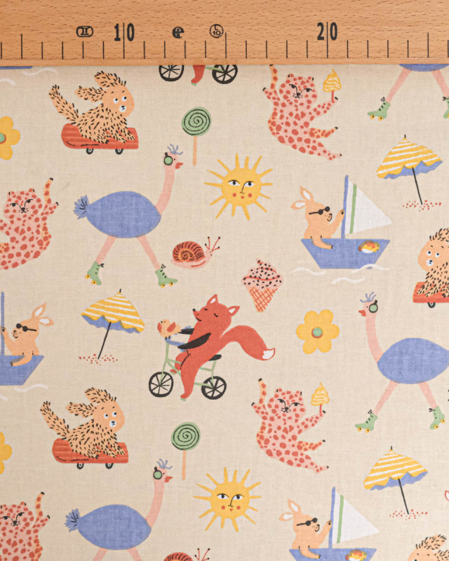 Tissu Coton Motif Animaux en Route - Mercerine
