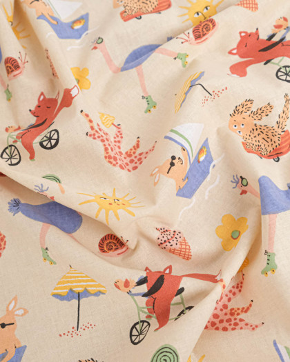 Tissu Coton Motif Animaux en Route - Mercerine