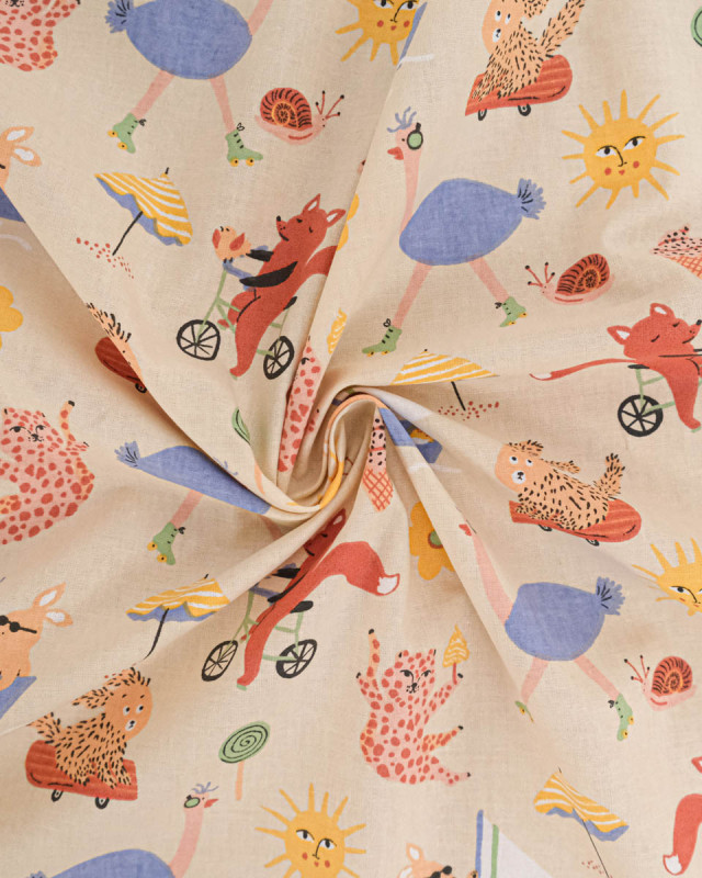 Tissu Coton Motif Animaux en Route - Mercerine
