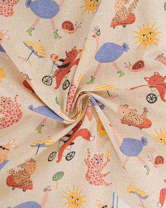 Tissu Coton Motif Animaux en Route - Mercerine