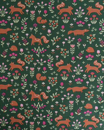 Tissu Coton Motif Ecureils Fond Vert - Mercerine