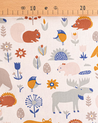 Tissu Coton Motif Animaux de la Forêt Fond Ecru - Mercerine