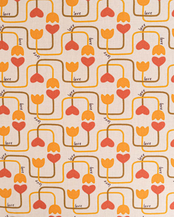 Tissu Coton Motif Circuit Cœur Fond Ecru - Mercerine