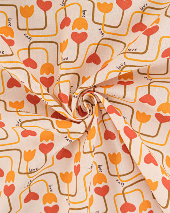 Tissu Coton Motif Circuit Cœur Fond Ecru - Mercerine