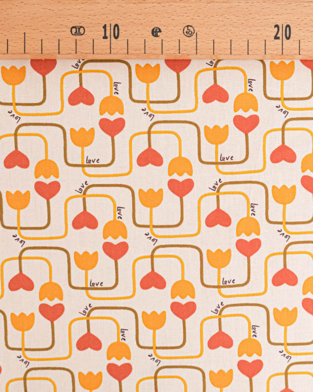 Tissu Coton Motif Circuit Cœur Fond Ecru - Mercerine