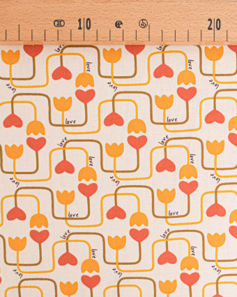 Tissu Coton Motif Circuit Cœur Fond Ecru - Mercerine