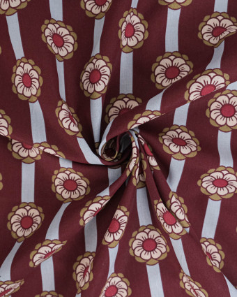 Tissu Coton Motif Fleurs à Rayures Bordeaux - Mercerine