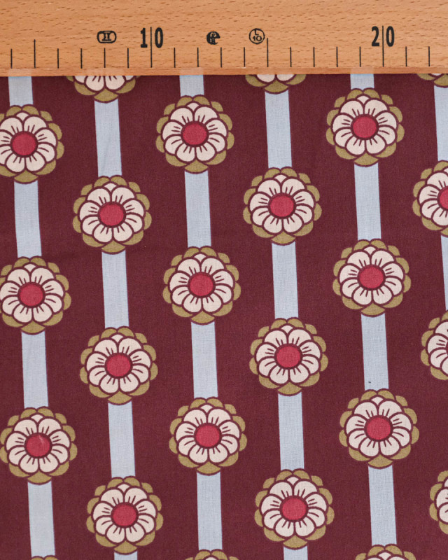 Tissu Coton Motif Fleurs à Rayures Bordeaux - Mercerine