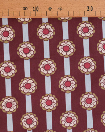 Tissu Coton Motif Fleurs à Rayures Bordeaux - Mercerine