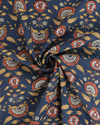 Tissu Coton Motif Eventail Fond Bleu Marine - Mercerine