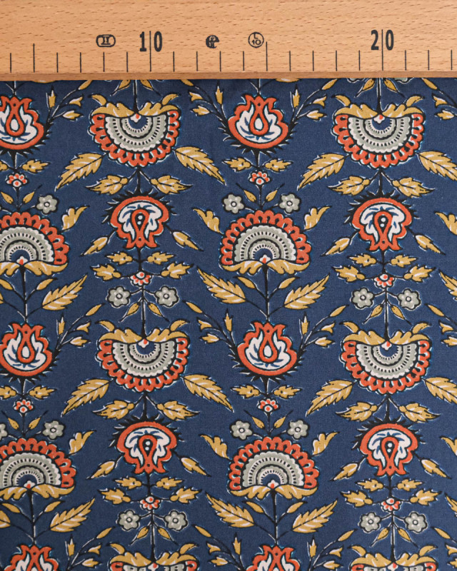 Tissu Coton Motif Eventail Fond Bleu Marine - Mercerine