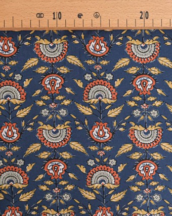 Tissu Coton Motif Eventail Fond Bleu Marine - Mercerine